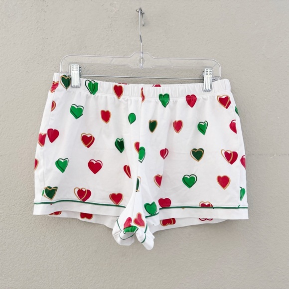 Roller Rabbit Big Holiday Hearts Pajama Short Set Large Green Red Pima Cotton - Picture 6 of 8